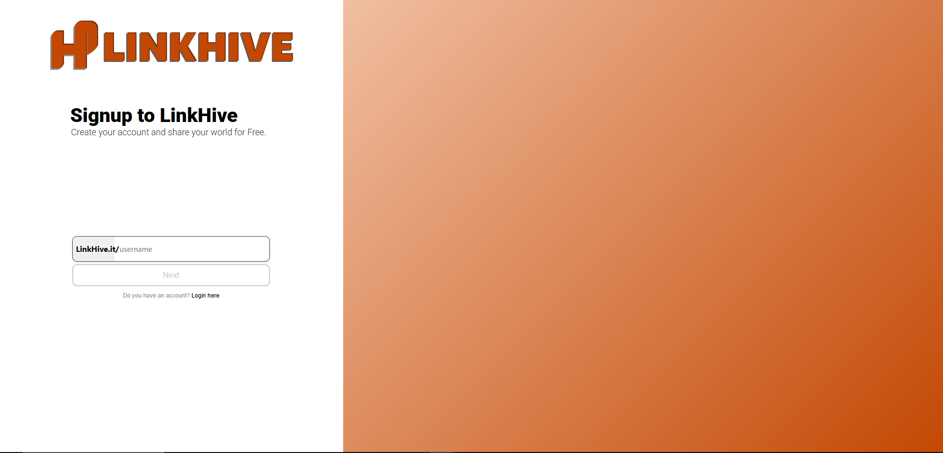 Enter your LinkHive username on the registration page