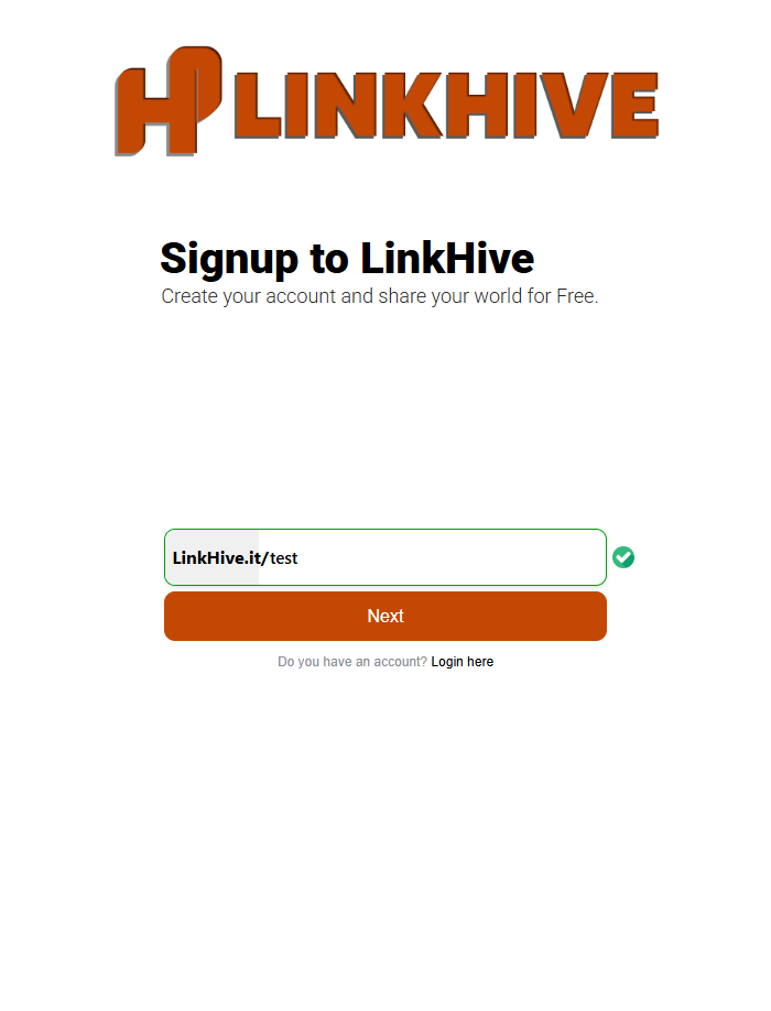 Username validated with a green checkmark